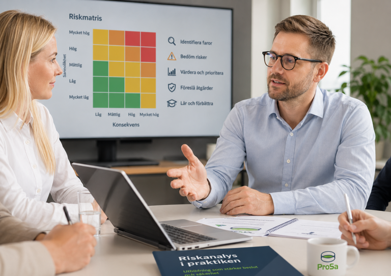 Workshop kring en riskmatris på en skärm